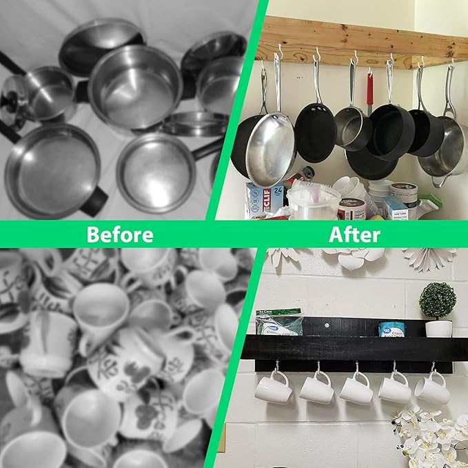 12 Pcs Ceiling Hooks for Hanging Plants, Cups, Utensils and Christmas String Lights, 1-1/4 inch Vinyl Coated Screw-in Plant and Cup Hooks for Wooden and Drywall with Anchors - White