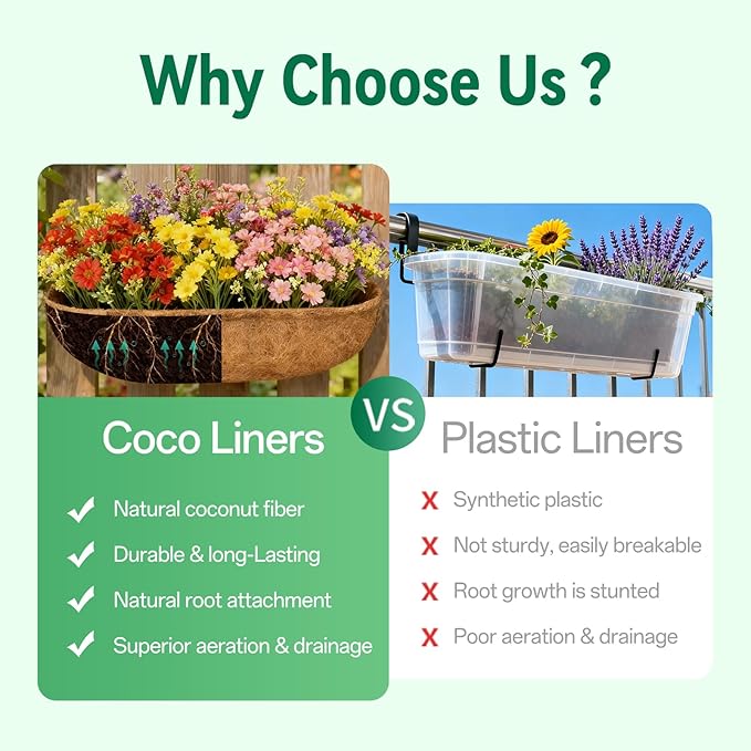 ZeeDix 36 Inch Trough Coconut Liners for Planters (2-Pack) - 100% Natural Coconut Coir Fiber Planter Liners Replacement for Window Boxes, Wall Baskets, Deck Flower Boxes, Garden Railing Fence Troughs