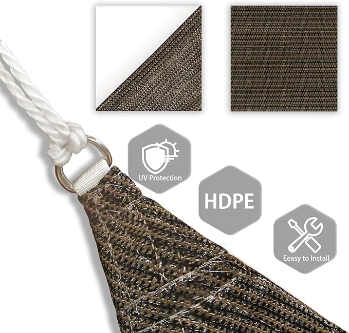 Patio Paradise 14' x 14' x 13'10" Sun Shade Sail Triangle Canopy, Permeable Shade Cloth Fabric Sunlight Block Patio Cover HDPE Deck Awning for Outdoor Backyard Pergolas Roof Shading, Brown