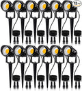 SUNVIE 12W Low Voltage LED Landscape Lights with Connectors, Outdoor 12V Super Warm White (900LM) Waterproof Garden Pathway Lights Wall Tree Flag Spotlights with Spike Stand (12 Pack with Connector)