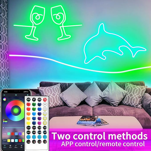 100ft LED neon Lights with Remote APP Control IP65 Waterproof Flexible Neon LED Strip Lights 24v RGB LED neon Rope Lights for Bedroom Room Outdoors Decor（2 Rolls of 50ft