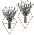 Jexine 4 Pcs Hanging Planters with Artificial Eucalyptus Metal Hanging Vase Indoor Plants Holder Modern Geometric Boho Bathroom Wall Decor for Living Room Home Office (Eucalyptus,Bronze)