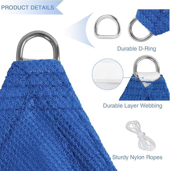 E&K Sunrise 11' x 11' x 11' Sun Shade Sail Triangle Canopy Shade Cover UV Block for Patio Backyard Garden Outdoor (Blue)