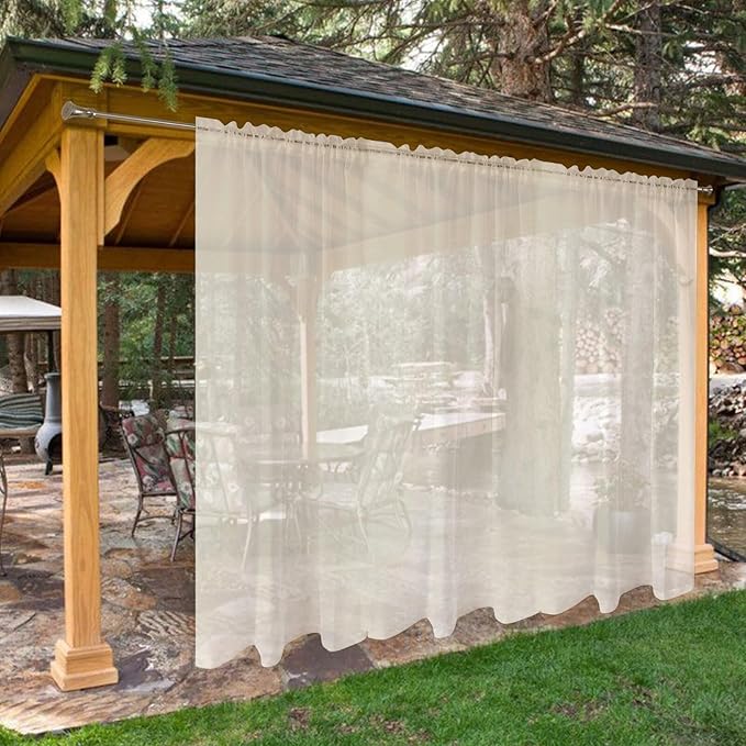 SpaceDresser Waterproof Outdoor Sheer Curtains for Patio - 2 Panels Rod Pocket Indoor Voile Sheer Curtain for Living Room,100W x 108L inch, Ivory