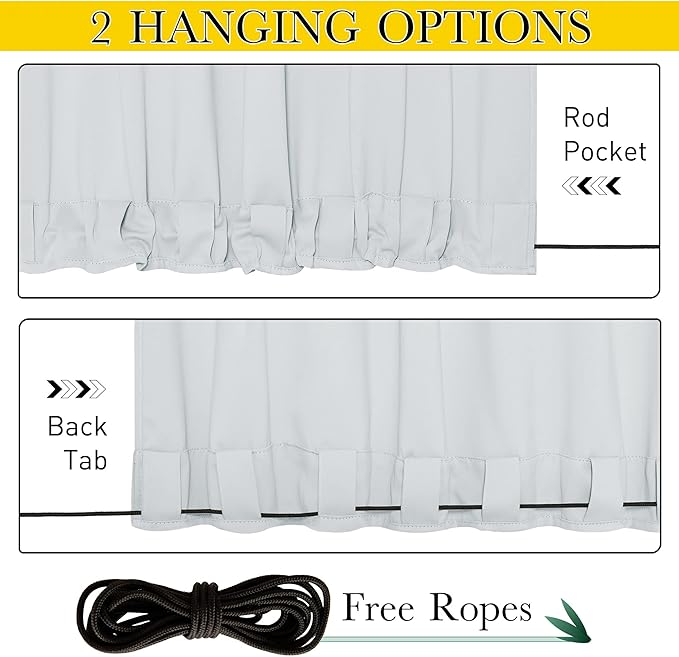 NICETOWN 2 Panels Outdoor Curtains for Patio Waterproof with Grommet & Back Tab on top and Bottom, Windproof Privacy Sound & Light Reducing for Gazebo with Fixed Rope, W46 x L63, Greyish White