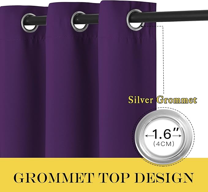 NICETOWN Blackout Window Curtain Short - (Deep Purple Color) Home Fashion Thermal Insulated Room Darkening Drapery for Bedroom, 52W x 84L, Sold Individually