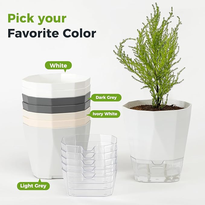 2 Pack Self Watering Pots for Indoor Plants, 8.4" Self Watering Planters Large African Violet Self Watering Clear Pots for Plants Large Herb Orchid Flower Houseplant, Ivory White