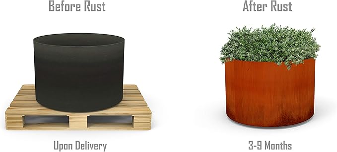 Plantercraft Large Round Planters for Outdoor Plants 36 Inch Tall Corten Steel Planters | Modern Metal Column Planter for Entryway, Patio & Garden Decor