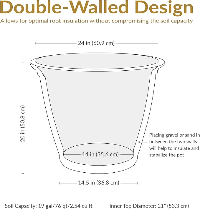 Sunnydaze 24-Inch Anjelica Large Plastic Pot for Plants - Outdoor Double-Walled Large Plastic Planter with Drillable Drainage Holes - Beige - 3pk