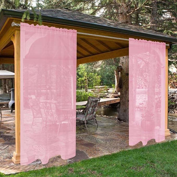 SpaceDresser Waterproof Outdoor Sheer Curtains for Patio - 2 Panels Rod Pocket Indoor Voile Sheer Curtain for Living Room,52W x 108L inch, Light Pink