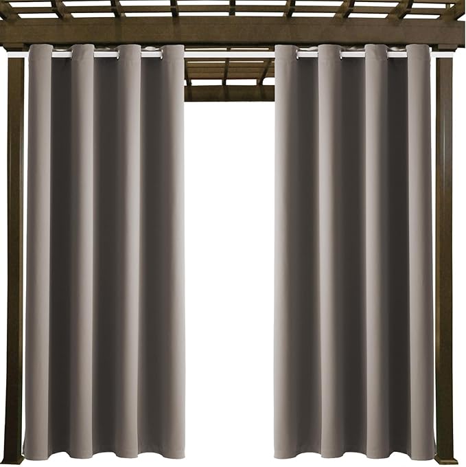 DIVA EN CAMINO DEC Outdoor Patio Curtain Waterproof Darkening Thermal Insulated Indoor Curtains for Bedroom, Porch, Living Room, Pergola, Cabana, W52 x L72, Taupe, Set of 2 Panels
