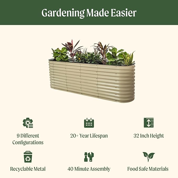 32" Extra Tall Raised Garden Bed Kits, 2 x 8 x 2.7ft Raised Planter Box Outdoor, 3.5 x 6.5 x 2.7ft Deep Root 9 in 1 Modular Metal Raised Beds for Gardening Vegetables Flowers Fruits - Sky Blue