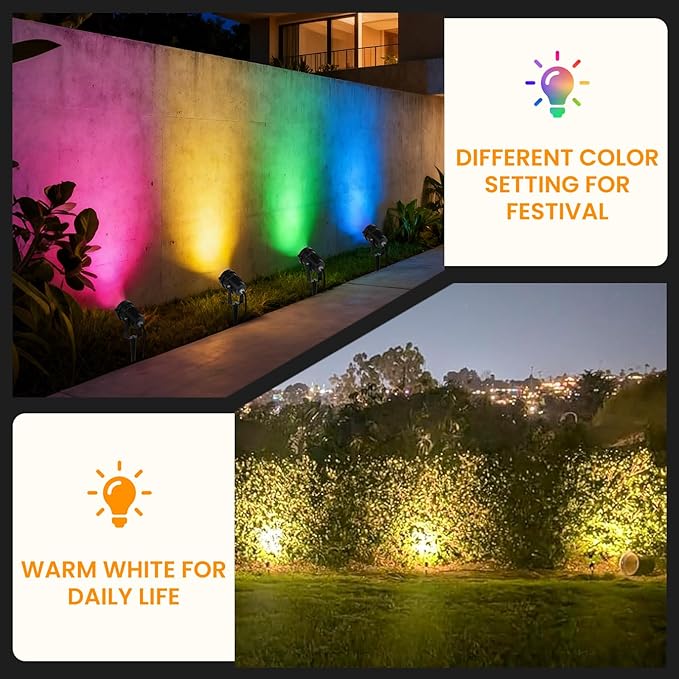 Multi Colored Spotlights Outdoor: RGBW LED Spot Light Plug in 120V Remote Control 16 Color Changing Landscape Light Spot for Lawn Yard Garden Outside Path Tree Holiday Décor, 4 Pack (RGB+Warm White)