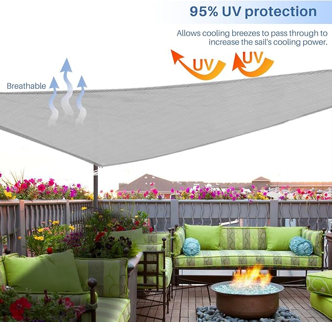 E&K Sunrise 20' x 20' x 20' Sun Shade Sail Triangle Canopy Shade Cover UV Block for Patio Backyard Garden Outdoor (Light Gray)