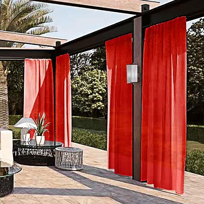 SpaceDresser Waterproof Outdoor Sheer Curtains for Patio - 2 Panels Rod Pocket Indoor Voile Sheer Curtain for Living Room,52W x 120L inch,Red