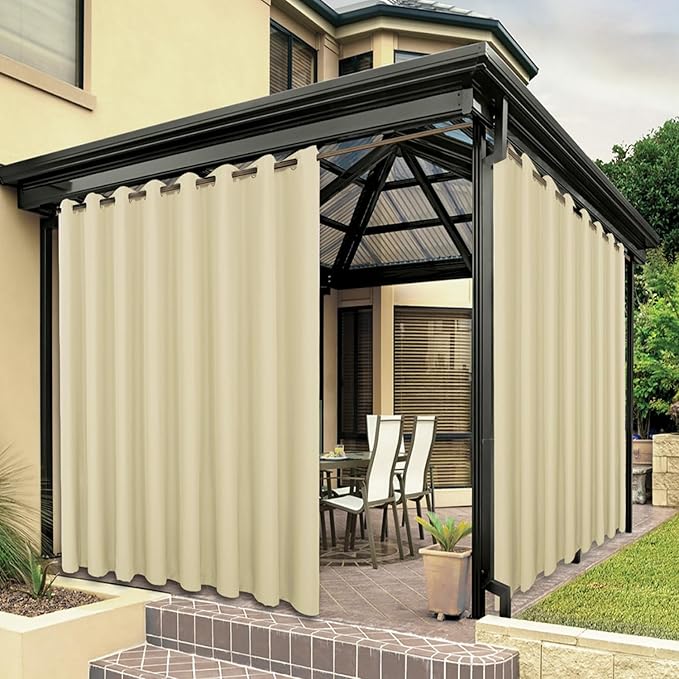 BONZER Outdoor Curtains for Patio Waterproof Thick Privacy Extra Wide Grommet Light Filtering Outside Curtains for Porch Pergola Gazebo Deck, 1 Panel, 150W x 95L inch, Cream