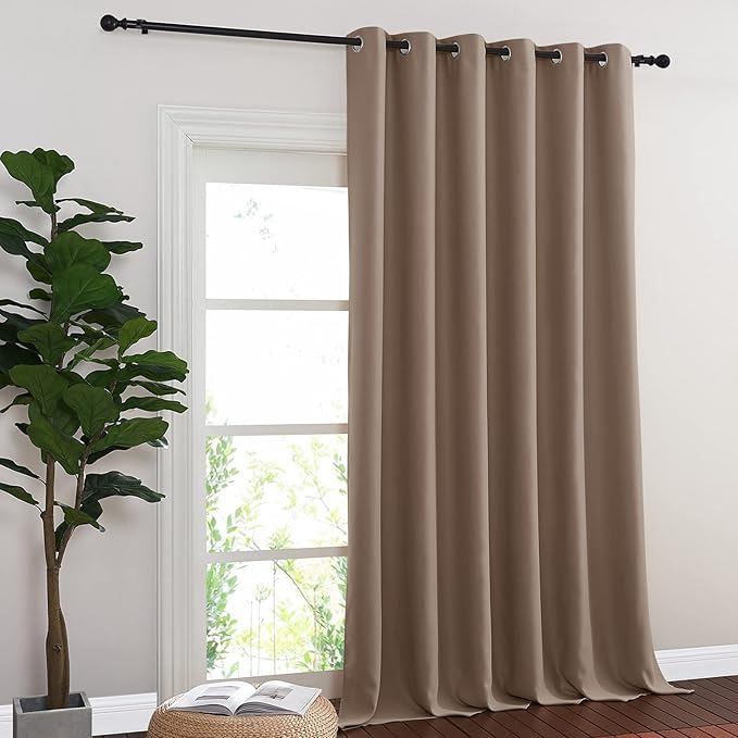NICETOWN Blackout Sliding Glass Door Curtains, Room Darkening Thermal Insulated Curtains for Living Room Bedroom, Extra Wide Window Drapes, 1 Panel, W80 x L118, Cappuccino