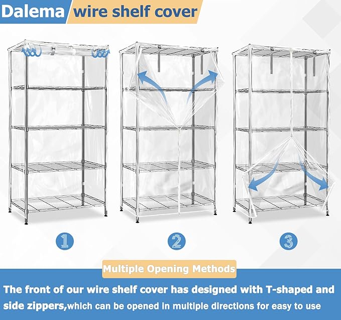 Waterproof Shelf Cover,Durable Dustproof Storage Wire Rack Covers,Outdoor Shelving Covers for Wire Shelves with Zipper 48''x20''x72'',Clear,Cover Only