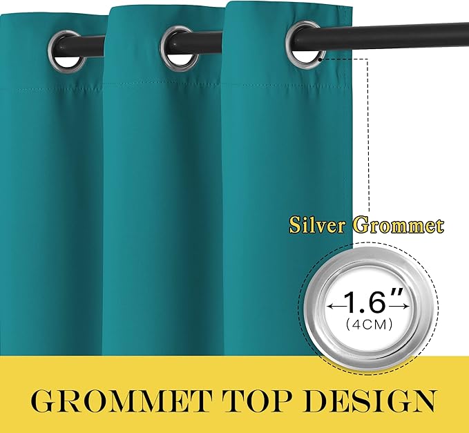 NICETOWN Peacock Teal Blackout Curtains for Bedroom/Living Room 132 Inch Length - Thermal Insulated Room Darkening Grommet Top Window Curtains (100 by 132 - Inch, 1 Panel)