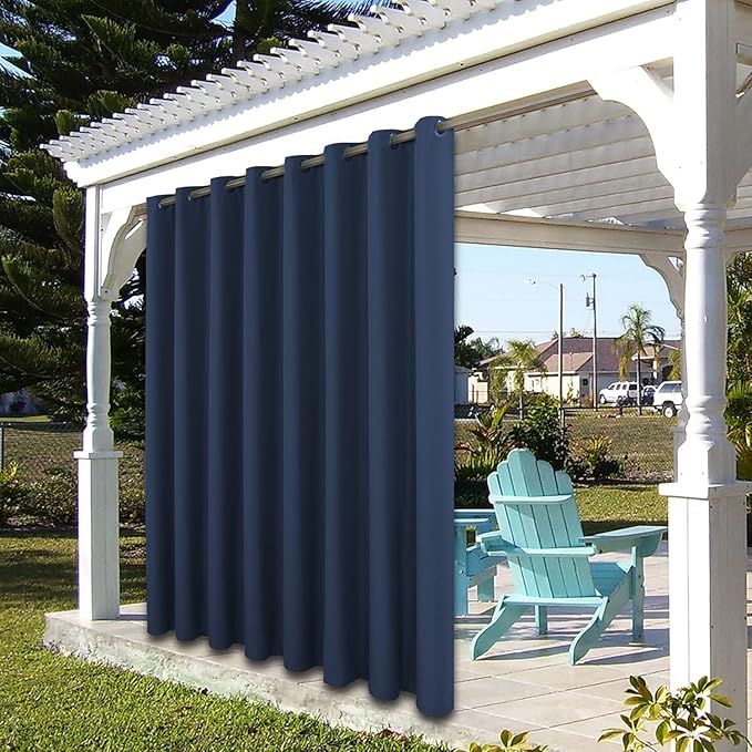 BONZER Outdoor Waterproof Curtains for Patio Extra Wide Grommet Light Filtering Outside Curtains for Gazebo, Porch, Pergola, Pavilion, 1 Panel, 150W x 108L inch, Navy