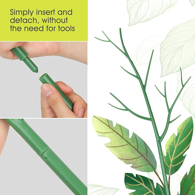 6 Pack Plant Support Stakes for Indoor Plants, 27.56 Inch Twig Plant Sticks with Orchid Clips Twist Ties and Plant Ties for House Potted Plants and Flower, Plastic Branches Support Structures, Green