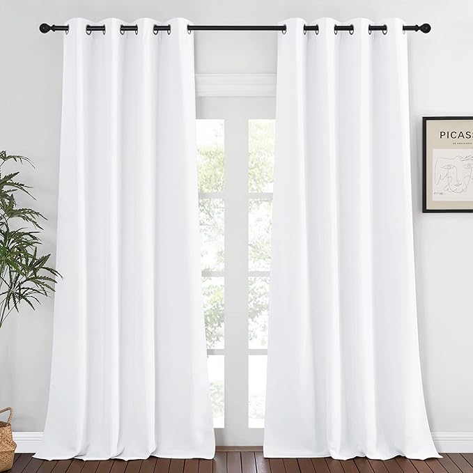 NICETOWN White Room Darkening Curtain 95 inches Long for Living Room - (50% Blackout) Grommet Top Thermal Insulated Window Treatment Sound Reducing Drape for Bedroom (1 Panel, W52 x L95)