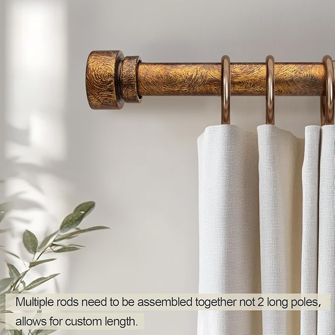 2 Pack Retro Gold Curtain Rods Set for Windows 28 to 48 Inches Adjustable Length Heavy Duty 1" Diameter Window Curtain Rod with Decorative Finials for Outdoor Bedroom Kitchen Living Room Farmhouse