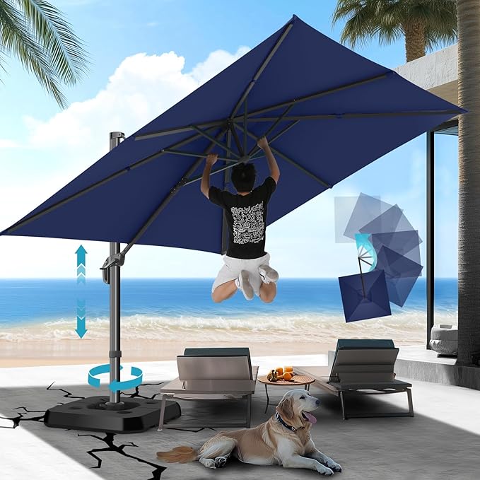 HOTEEL10x10ft Patio Umbrella Cantilever Umbrellas - Upgrade and Intensify - 360 Rotation and 5 Angles Adjustment - Aluminum Offset Pool Umbrella Outdoor Umbrellas for Patio Garden Pool