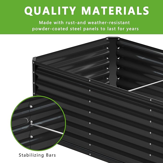8x2x2FT Galvanized Raised Garden Bed,Planter Raised Beds-Metal Garden Box,Large Plant for Outdoor Planting, Vegetables Bed，Flower,herb-Black