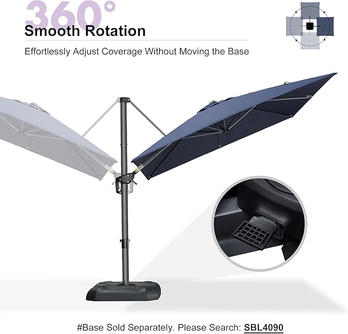 PURPLE LEAF 8 Feet Patio Umbrella Outdoor Cantilever Square Umbrella Aluminum Offset Umbrella with 360-degree Rotation for Garden Deck Pool Patio, Navy Blue