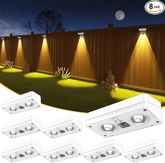 Solar Fence Lights 8 Pack, 50 Lumens Outdoor Fence Solar Lights with 12 Modes RGB Color Glow LED Solar Lights Outdoor Waterproof for Patio, Backyard, Deck, Fence, Railing. （White Shell）