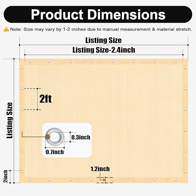 Artpuch 90% Sun Shade Cloth, 12 x 12 FT Pergola Shade Cover Canopy with Grommets, Sun Screen Fabric Tarp for Patio, Outdoor, Garden, Backyard, Wheat