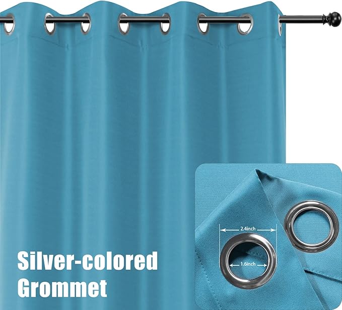 BONZER Outdoor Waterproof Curtains for Patio Extra Wide Grommet Light Filtering Outside Curtains for Gazebo, Porch, Pergola, Pavilion, 1 Panel, 150W x 95L inch, Teal