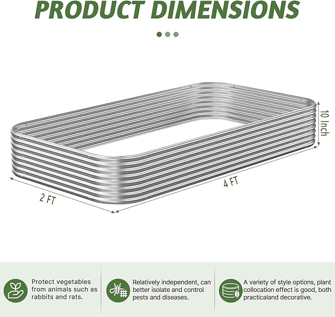 3 Pack Corrugated Galvanized Steel Raised Garden Bed Outdoor, Metal Above Ground Garden Bed for Vegetables and Flowers, Raised Beds for Gardening-4x2FT