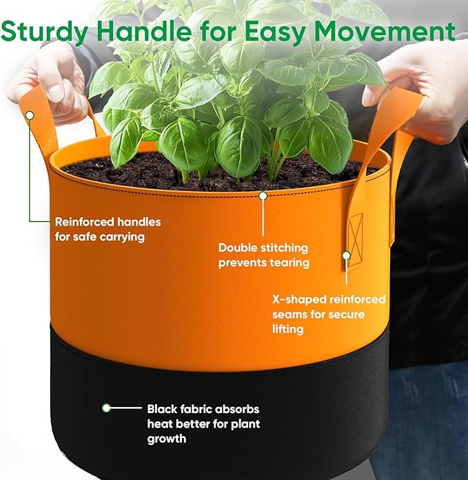 15-Gallon Grow Bags for Potato Planting: 6 Pack Heavy Duty 350G Thickened Potatoes Planter Bags with Handles - Fabric Pots Felt Garden Bags for Growing Vegetable Fruit Flower Herb with Plant Labels