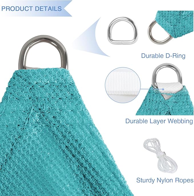 E&K Sunrise 24' x 24' x 24' Sun Shade Sail Triangle Canopy Shade Cover UV Block for Patio Backyard Garden Outdoor (Turquoise)