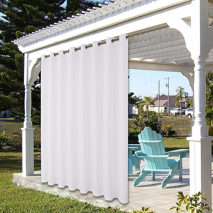 BONZER Waterproof Indoor/Outdoor Curtains for Patio Thick Privacy Wide Grommet Curtains for Bedroom, Living Room, Porch, Pergola, Cabana, 1 Panel, 110W x 120L inch, White