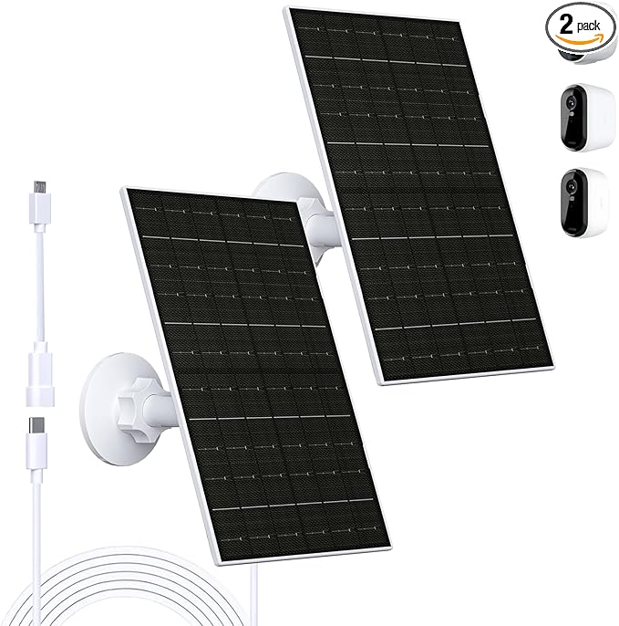 Zivif 7W Solar Panel for Security Camera for Arlo Essential 2K (2nd Gen), Essential XL & Spotlight Cameras, Solar Panel with USB-C/Micro USB Port for 5V Battery Cameras, 2 Pack