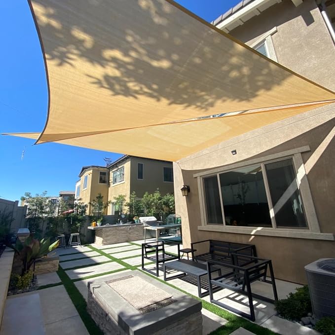 SUNLAX Sun Shade Sail 8' x 10' x 12.8' Sand Rectangle Canopy Sail Shade Cover UV Block Permeable Sunshade Outdoor for Patio Backyard Deck Pergola (We Make Custom Size)