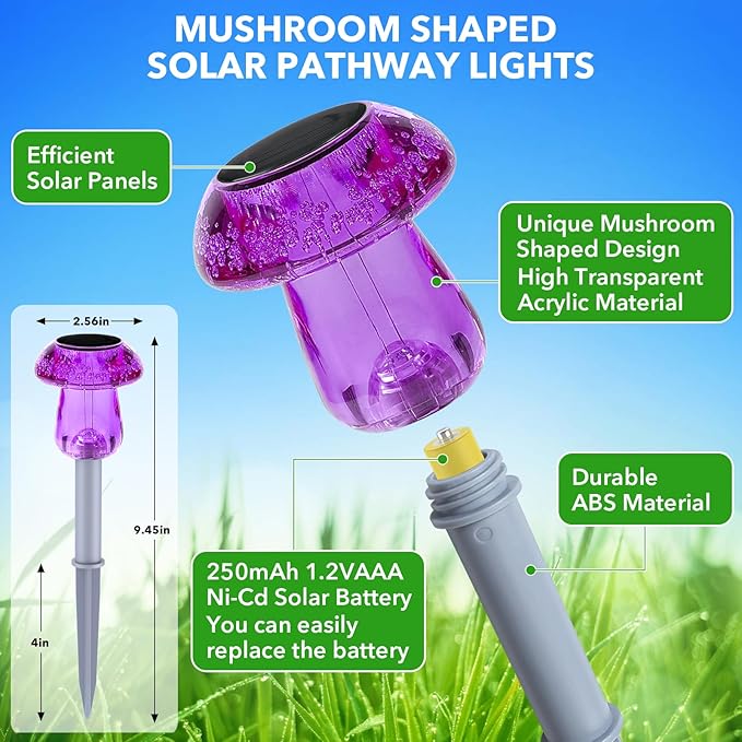 Solar Lights Outdoor, 16 Pack Mushroom Lights Outside Waterproof, Solar Powered LED Lighting for Garden, Yard, Landscape, Path, Pathway, Lawn, Walkway, Driveway, Backyard Halloween Decor (Purple)