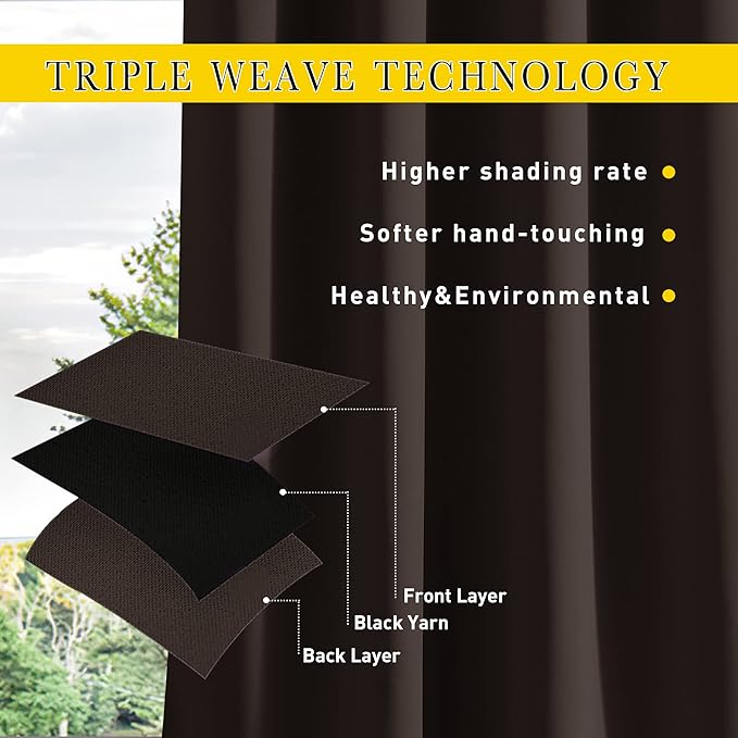NICETOWN 2 Panels Outdoor Curtains for Patio Extra Wide 84", Waterproof & Windproof Grommet & Back Tab Fixed Top and Bottom Thermal Insulated Drapes with Rope for Gazebo, Toffee Brown, W84 x L108