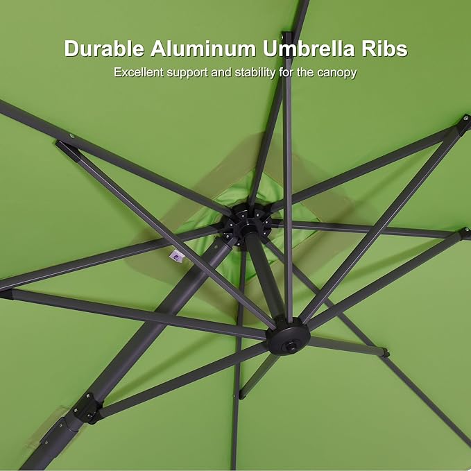 PURPLE LEAF 8' X 8' Patio Umbrella with Wheeled Base for Pool 7' High Offset Outdoor Cantilever Umbrella Swimming Pool Umbrella with 360°Rotation for Poolside Apple Green