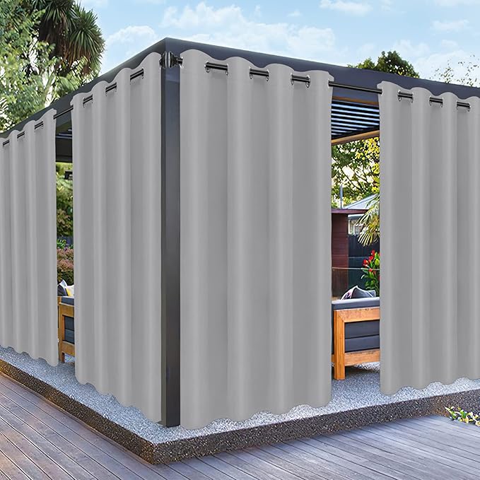 PureFit Outdoor Curtains for Patio Waterproof Weatherproof, UV Resistant Outside Curtains for Gazebo, Front Porch, Pergola, Sun Blocking Privacy Curtain, 52W x 108L inch, 1 Panel, Light Gray