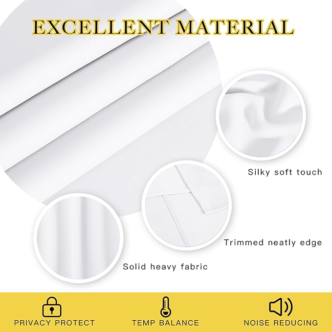 NICETOWN White Room Darkening Curtain 72 inches Long - Grommet Noise Reducing Thermal Insulated Solid Modern Window Treatments for Bedroom/Porch (1 Panel, W66 x L72)