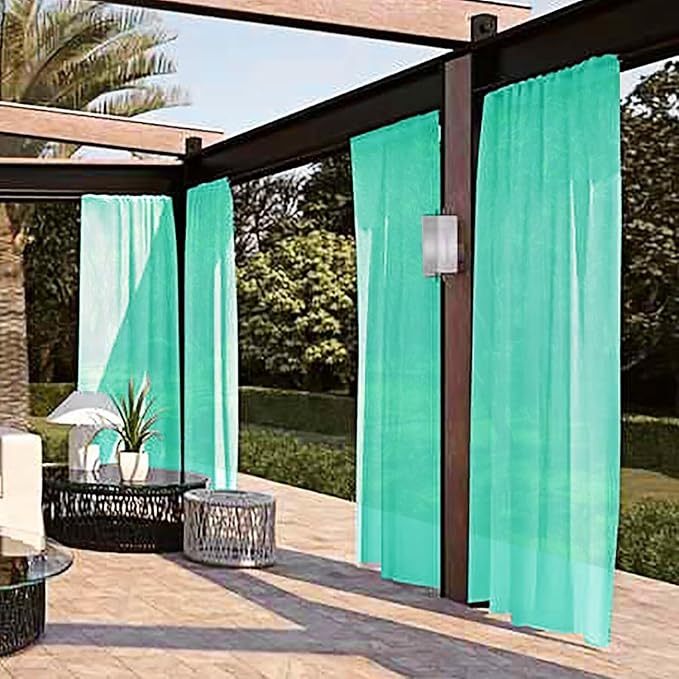 SpaceDresser Waterproof Outdoor Sheer Curtains for Patio - 2 Panels Rod Pocket Indoor Voile Sheer Curtain for Living Room,52W x 84L inch, Turquoise