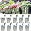 LaLaGreen Fence Planters for Outdoor Plants (10 Pack, 4 Inch) Balcony Planter Railing Hanging, Small Silver Metal Flower Pot Rail Wall Cute Farmhouse Garden Rustic Deck Porch Window Box Bucket Decor