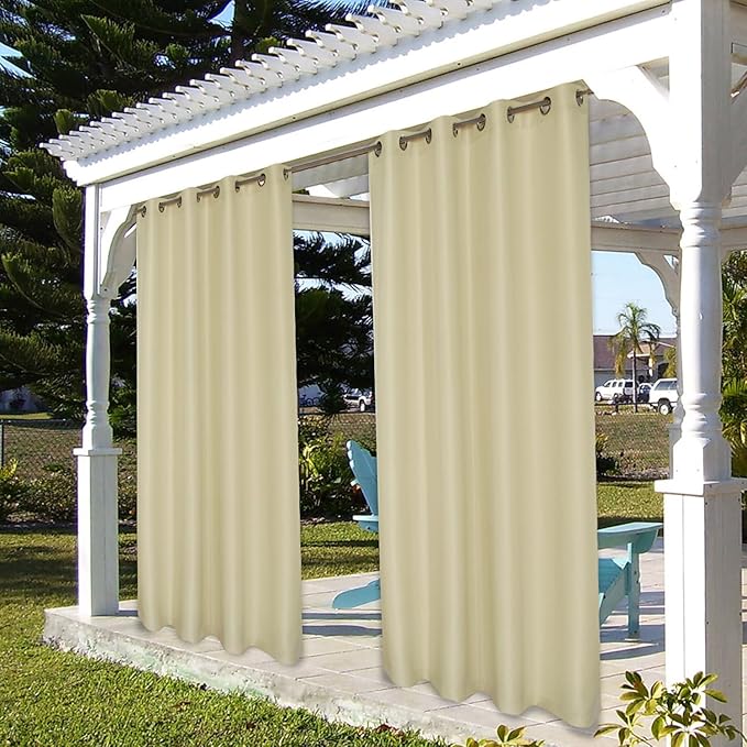 BONZER Outdoor Waterproof Curtains for Patio Privacy Grommet Light Filtering Outside Curtains for Gazebo, Porch, Pergola, Pavilion, 1 Panel, 54W x 108L inch, Cream