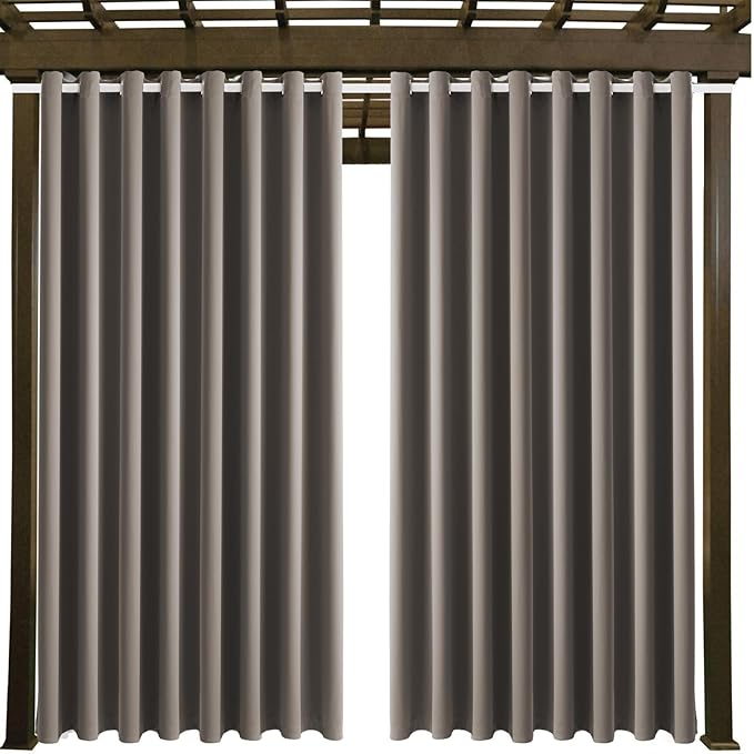 Waterproof Outdoor Curtain W105 x L108 - Grommet Top Sunlight Blocking Window Treatment Drapes Blackout Curtains for Home Bedroom Living Room Outdoor Patio Porch Pergola, Taupe, 2 Panels