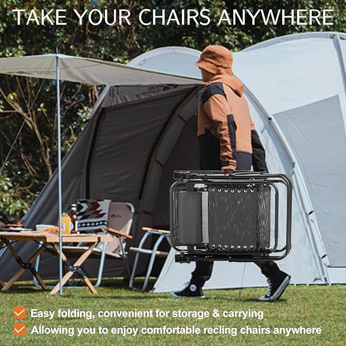Sweetcrispy Zero Gravity Chairs, Set of 4 Portable Recliner Beach Camping Patio Outdoor Folding Lounge Chair with Cup Holder Trays and Adjustable Pillow for Poolside, Garden, Backyard, Lawn (Black)