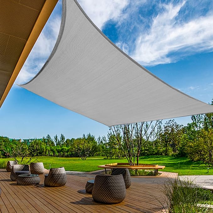 KANAGAWA Sun Shade Sail 12'x16' Gray Rectangle UV Block Canopy Awning Shelter Fabric Cloth Screen for Outdoor Patio Garden Backyard Activities